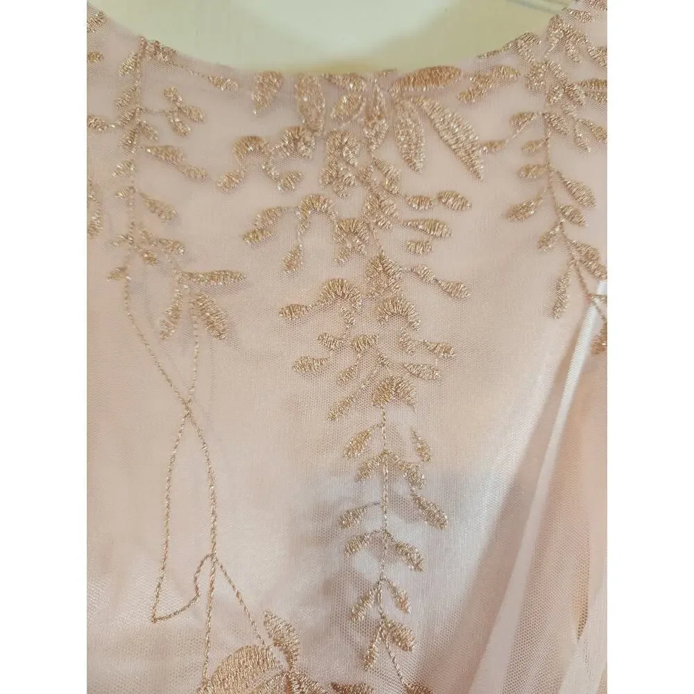Tahari Arthur S. Levine ASL dress sz 14 pink metallic embroider sheer lined - Picture 7 of 16